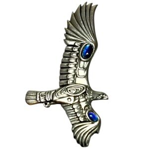 Pewter Eagle Brooch Pin with Blue Accents. Vintage. Stunning